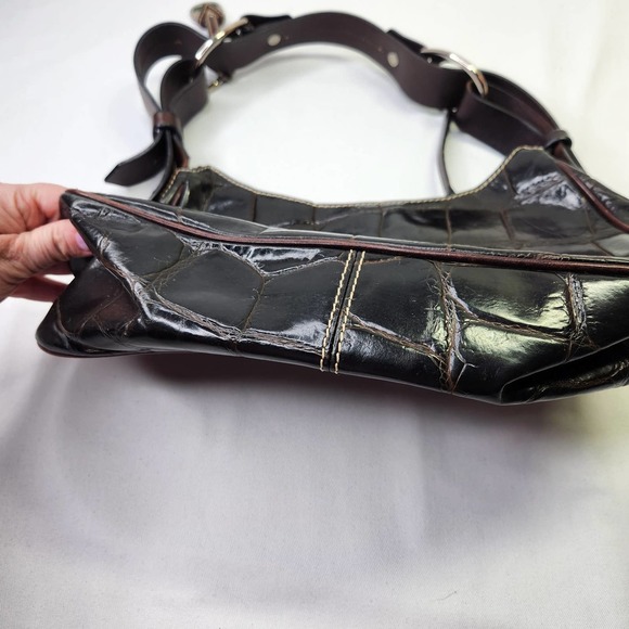 Vintage Dooney & Bourke Alligator Embossed Purse Hand Bag Leather Dark Brown - Picture 8 of 12